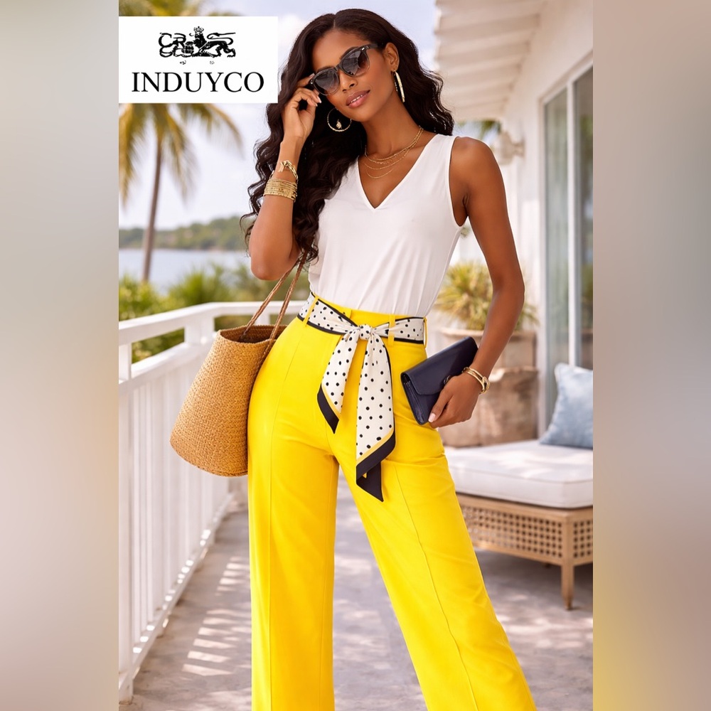 Vtg,NWT,INDUYCO Spain,Vibrant Pant,Sunshine Yellow,High-Waist,Long Lngth,Size 12 - Picture 6 of 11